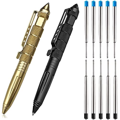 saijer Tactical Pen,2 Stück Taktischer Kugelschreiber Multifunktional Aluminium mit 5 blau 5 schwarze Nachfüllungen Glasbrecher Tool Business Stift für Tactical Defense von saijer