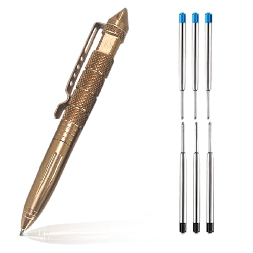 saijer Tactical Pen, Golden Taktischer Kugelschreiber mit 6 Nachfüllungen Taktischer Stift Kubotan Kugelschreiber Tragbar Multitool Stift Modisch Geschenke für Schüler Lehrer Feuerwehrleute und Damen von saijer