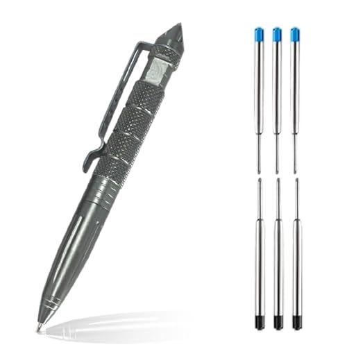 saijer Tactical Pen, Taktischer Kugelschreiber mit 6 Nachfüllungen Taktischer Stift Kubotan Kugelschreiber Tragbar Multitool Stift Modisch Geschenke für Schüler Lehrer Feuerwehrleute und Damen (Grau) von saijer