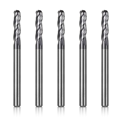 Genmitsu 5-teiliges Kugelkopf-End-Mills-Set für CNC-Fräsen, 1/8" Schaft aus Wolframstahl, CNC-Fräser mit 3-Zahn-Schnitzspitzen, Gesamtlänge 1-1/2”, TiAlN-beschichtet, 3BNB05 von sainsmart