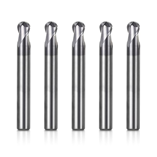 Genmitsu 5-teiliges Kugelkopffräser-CNC-Fräserset, 1/4-Zoll-Schaft, CNC-Fräser aus Wolframstahl mit 2-schneidigem Schnitzfräserset, 3 Zoll Gesamtlänge, TiAlN-beschichtet, 2BNC05 von sainsmart