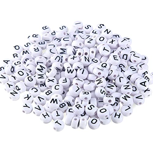 300 Stück Buchstaben perlen für armbänder Rund Alphabet armband perlen,für DIY Herstellung Armbänder,Halsketten,Ringe,Ohrringe,Schmuck Basteln,Rund 7mm(Weiß) von saizone