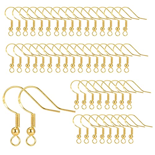 Ohrring Haken,Ohrhänger Ohrhaken,925 Silber Ohrring Haken,Hypoallergene Ohrhaken,Ohrringe Zubehör mit Perlen und Spule,DIY Ohrhänger Schmuckherstellun(Farbe gold,50 Stück) von saizone