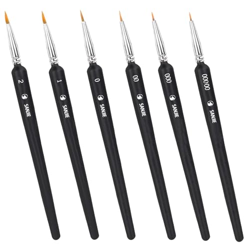 Pinsel Set,Pinsel Fein,Feine Pinsel,Modellbau Pinsel,Feines Detail Pinselset,Malen Nach Zahlen Pinsel,Malpinsel für Künstler,für Aquarell,Öl,Nail Art,6 Stück (Größen 0,00,000,00000,1,2) von saizone