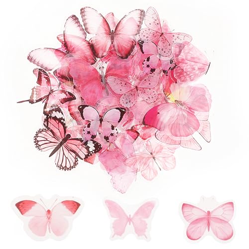 40 Stück Rosa Transparente Abziehbilder Schmetterling, Rosa Transparente Scrapbook Sticker, 20 Stile Selbstklebende Dekoration für Fotoalbum, Laptop, Handy, Wand, Scrapbook Wand und Fenste von salbsever