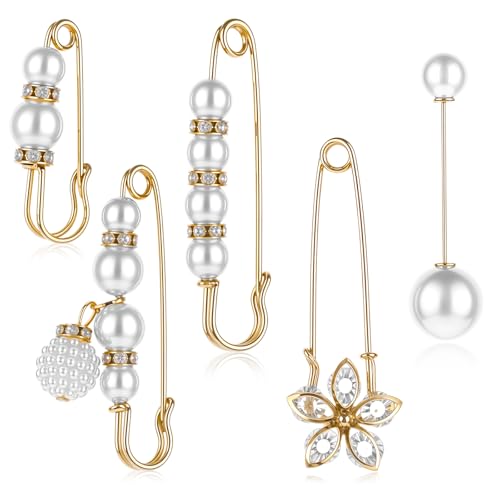 5 Stück Perlen Brosche Strass Sicherheitsnadeln Broschen Sicherheitsnadel Brosche Für Jean Hosen Taillenspanner Pullover Schal Kostüm Zubehör Ausschnittnadeln von salbsever