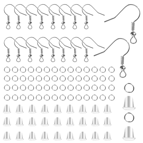 600 Stück Edelstahl Ohrringhaken Ohrringe Zubehör mit Perlen und Spule Französische Ohrringhaken Biegeringen zur Herstellung für DIY Ohrring Machen von salbsever