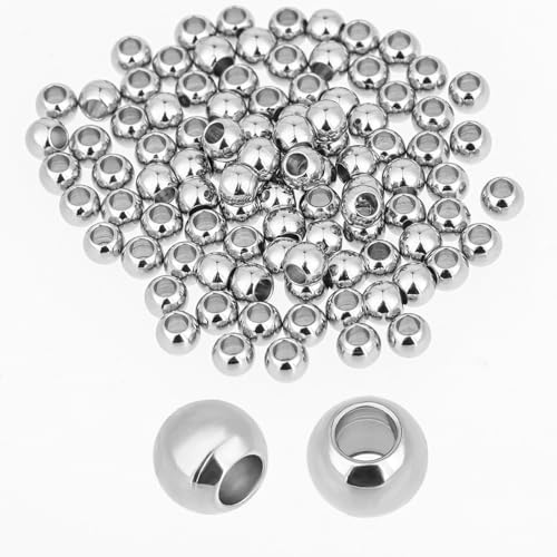 100 Stück 6 mm Perlen für Armbänder, Silberne Abstandsperlen, Glatte, Runde Abstandsperlen für die Schmuckherstellung,Metall-Abstandsperlen für die Herstellung von DIY-Armbändern,Halsketten,Ohrringen von salbsever