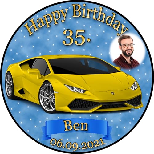 Tortenaufleger Fototorte Fahrzeuge Auto Rennwagen Lamborghini FZ06 (Zuckerpapier) Rund 20 cm Ø mit Foto von sales-world24