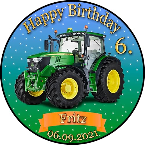 Tortenaufleger Fototorte Tortenbild Kindergeburtstag Fahrzeuge Traktor Trecker FZ02 (Zuckerpapier) Rund 20 cm Ø ohne Foto Grün von sales-world24