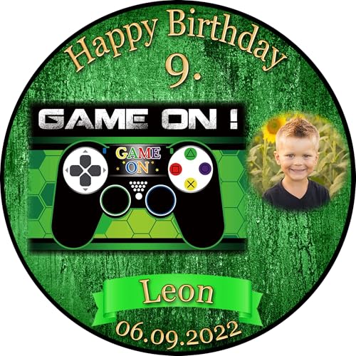 Tortenaufleger Fototorte Tortenbild Kindergeburtstag Game On Gamer GO01 (Zuckerpapier) Rund 14 cm Ø mit Foto von sales-world24