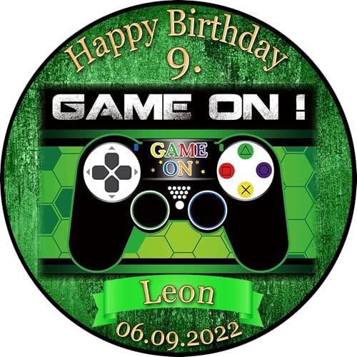Tortenaufleger Fototorte Tortenbild Kindergeburtstag Game On Gamer GO01 (Zuckerpapier) Rund 20 cm Ø ohne Foto von sales-world24