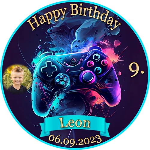 Tortenaufleger Fototorte Tortenbild Kindergeburtstag Game On Gamer GO02 (Zuckerpapier) Rund 20 cm Ø mit Foto von sales-world24