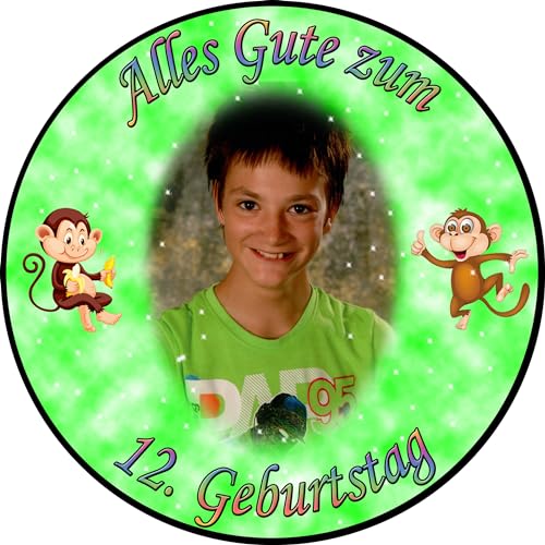 Tortenaufleger Fototorte Tortenbild zum Geburtstag Motiv: Affen (Zuckerpapier) Rund 20 cm Ø Grün von sales-world24
