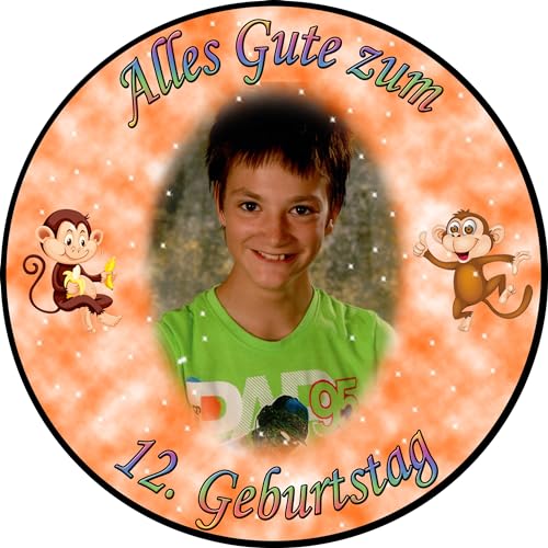 Tortenaufleger Fototorte Tortenbild zum Geburtstag Motiv: Affen (Zuckerpapier) Rund 20 cm Ø Orange von sales-world24
