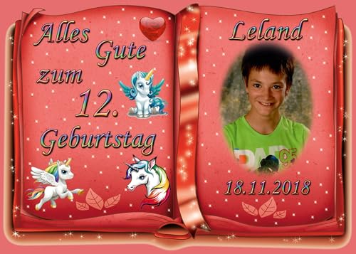 Tortenaufleger Fototorte Tortenbild zum Geburtstag Motiv: Einhorn (Zuckerpapier) DIN A4 Buchform Rot von sales-world24