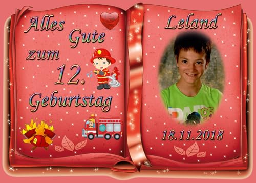 Tortenaufleger Fototorte Tortenbild zum Geburtstag Motiv: Feuerwehr (Zuckerpapier) DIN A5 Buchform Rot von sales-world24
