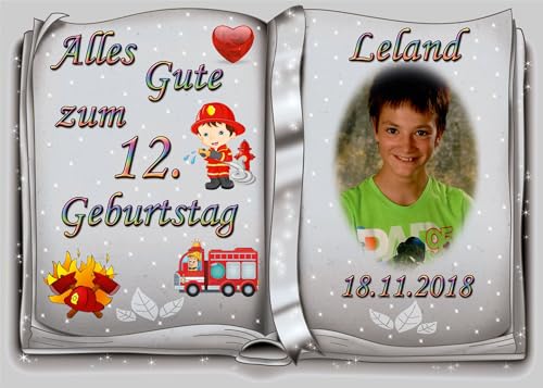 Tortenaufleger Fototorte Tortenbild zum Geburtstag Motiv: Feuerwehr (Zuckerpapier) DIN A5 Buchform Silber von sales-world24