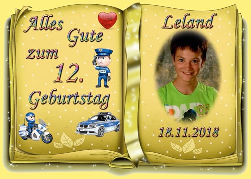 Tortenaufleger Fototorte Tortenbild zum Geburtstag Motiv: Polizei (Zuckerpapier) DIN A4 Buchform Gelb von sales-world24