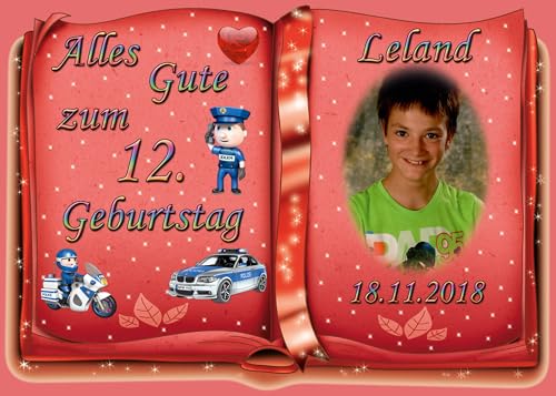 Tortenaufleger Fototorte Tortenbild zum Geburtstag Motiv: Polizei (Zuckerpapier) DIN A5 Buchform Rot von sales-world24