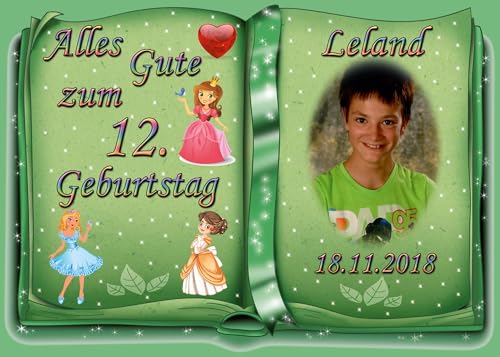 Tortenaufleger Fototorte Tortenbild zum Geburtstag Motiv: Prinzessin (Zuckerpapier) DIN A5 Buchform Grün von sales-world24