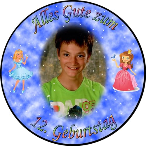 Tortenaufleger Fototorte Tortenbild zum Geburtstag Motiv: Prinzessin (Zuckerpapier) Rund 14 cm Ø Blau von sales-world24