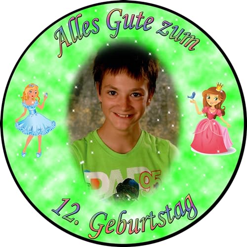 Tortenaufleger Fototorte Tortenbild zum Geburtstag Motiv: Prinzessin (Zuckerpapier) Rund 20 cm Ø Grün von sales-world24