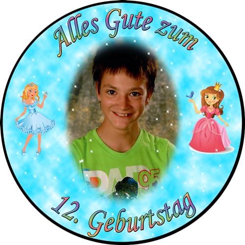 Tortenaufleger Fototorte Tortenbild zum Geburtstag Motiv: Prinzessin (Zuckerpapier) Rund 20 cm Ø Türkis von sales-world24