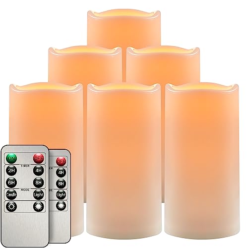 salipt LED Kerzen mit Timer, LED Kerze Batteriebetrieben Flackernde Flamme, Durchmesser 7.6 cm Flammenlose Kerzen Outdoor Wasserdicht, 6er-Set Weiß, Höhe 10.2 12.7 15.3 17.8 cm von salipt