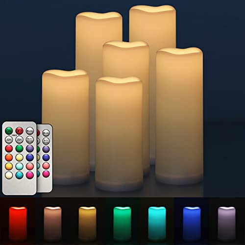 salipt LED Kerzen mit Timerfunktion, Dimmbar 13 Farben und Farbwechsel, RGB Kerze Batteriebetrieben, Flammenlose Kerzen Outdoor Wasserdicht 6er-Set, Durchmesser 5.6 cm, Höhe 12.7 15.3 17.8 cm von salipt