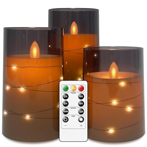 salipt LED Kerzen mit Fernbedienung Timer Funktion mit Glas Tasse, Flackernde Flammenlose, Echtwachskerze, Batteriebetrieben, LED Kerzen 3er Set 10,2/12,7/15,2 cm Hoch, Grau salipt LED Kerzen mit Fernbedienung Timer Funktion mit Glas Tasse, Flackernde Flammenlose, Echtwachskerze, Batteriebetrieben, LED Kerzen 3er Set 10,2/12,7/15,2 cm Hoch, Grau von salipt