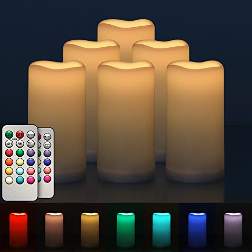 salipt LED Kerzen mit Timerfunktion, Dimmbar 13 Farben und Farbwechsel, RGB Kerze Batteriebetrieben, Flammenlose Kerzen Outdoor Wasserdicht 6er-Set, Durchmesser 7.6 cm, Höhe 15.3 cm von salipt