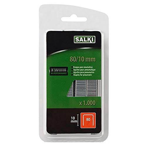 SALKI Heftklammern Nr. 80 - Blister mit 1000 Stück, Drahtheftklammern Nr. 80 mit 10mm Schenkellänge, Kompatibel mit pneumatischen Heftpistolen, Perfekt für Polstermöbel von salki