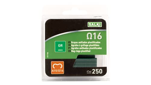 Zaunklammern Ω16 SALKI - Blister mit verzinkten Stahlringklammern Omega-16, Durchmesser 1,3 mm, perfekt für Zaunklammern, enthält 250 Stück, Farbe grün Zaunklammern Ω16 SALKI - Blister mit verzinkten Stahlringklammern Omega-16, Durchmesser 1,3 mm, perfekt für Zaunklammern, enthält 250 Stück, Farbe grün von salki