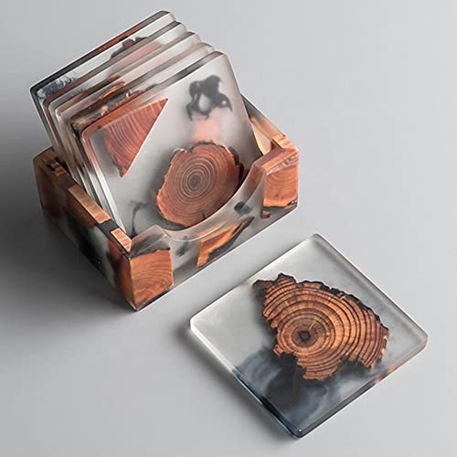 Saumo Untersetzer quadratisch für Gläser 6er Set Ink. Halter - Quadratische Design Glasuntersetzer für Getränke, Tassen, Bar, Glas - Tischuntersetzer Echt - Holz/Epoxidharz Resin Dekoration Saumo Untersetzer quadratisch für Gläser 6er Set Ink. Halter - Quadratische Design Glasuntersetzer für Getränke, Tassen, Bar, Glas - Tischuntersetzer Echt - Holz/Epoxidharz Resin Dekoration von Saumo