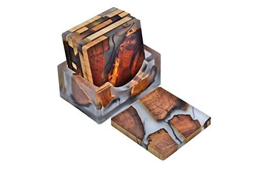 Saumo Untersetzer quadratisch für Gläser 6er Set Ink. Halter - Quadratische Design Glasuntersetzer für Getränke, Tassen, Bar, Glas - Tischuntersetzer Echt - Holz/Epoxidharz Resin Dekoration Saumo Untersetzer quadratisch für Gläser 6er Set Ink. Halter - Quadratische Design Glasuntersetzer für Getränke, Tassen, Bar, Glas - Tischuntersetzer Echt - Holz/Epoxidharz Resin Dekoration von Saumo