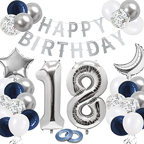 18. Geburtstag Deko Silber, 18 Geburtstag Dekoration, 18 Jahr Geburtstagdeko, Happy Birthday Banner, Konfetti Luftballons, Deko 18 Geburtstag von sancuanyi