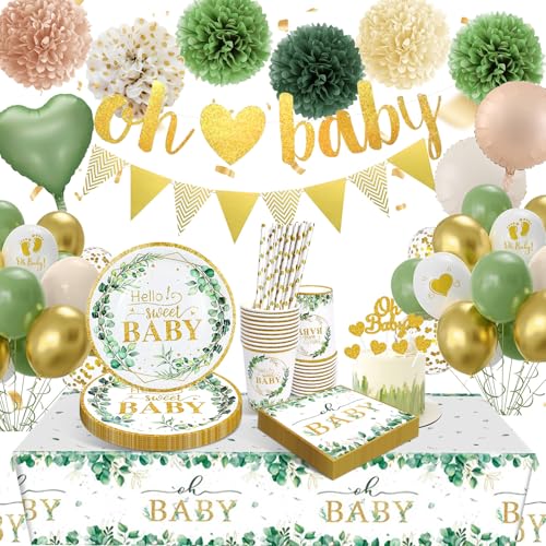 Sancuanyi Grüne Gold Baby Shower Dekoration,Baby Partygeschirr Set,Baby Party Deko Junge Mädchen,Babyshowerparty Deko,Oh Baby Banner Luftballon Tischdecken Servietten Papierteller Becher Sancuanyi Grüne Gold Baby Shower Dekoration,Baby Partygeschirr Set,Baby Party Deko Junge Mädchen,Babyshowerparty Deko,Oh Baby Banner Luftballon Tischdecken Servietten Papierteller Becher von sancuanyi