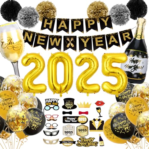 Sancuanyi Happy New Year Luftballon 2025,Silvester Deko 2025,Luftballons Schwarz Gold mit Silvester Banner,Ballon 2025 Party Set,Neujahr Silvesterdeko,Konfetti Ballons für New Year Decoration Sancuanyi Happy New Year Luftballon 2025,Silvester Deko 2025,Luftballons Schwarz Gold mit Silvester Banner,Ballon 2025 Party Set,Neujahr Silvesterdeko,Konfetti Ballons für New Year Decoration von sancuanyi