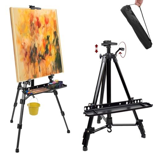 Staffelei aus Metall, 160 cm, Stativ, verstellbare Staffelei zum Malen von Leinwand, Höhe von 53,3 bis 157 cm, Kunststaffelei zum Ausstellen mit Tragetasche und Pinselablage von sanheshun