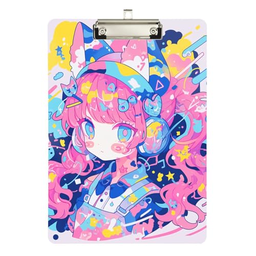 Abstrakte Katze, Anime, Mädchen, bunt, schmal, Standard-Loch, für Schüler, Mädchen, Kinder, Lehrer, Klemmbrett, Größe 22,9 x 30,5 cm Abstrakte Katze, Anime, Mädchen, bunt, schmal, Standard-Loch, für Schüler, Mädchen, Kinder, Lehrer, Klemmbrett, Größe 22,9 x 30,5 cm von sanluoli