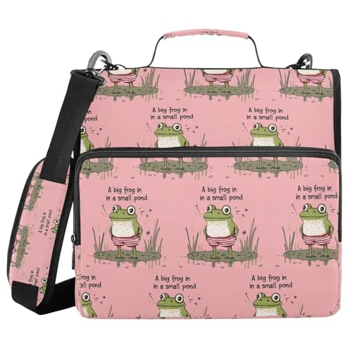 Cartoon-Mappe mit süßem grünem Frosch, pfirsichfarben, 3 Ringe, Reißverschluss mit Griff, leicht zu tragen, Portfolio mit Reißverschluss für die Schule Cartoon-Mappe mit süßem grünem Frosch, pfirsichfarben, 3 Ringe, Reißverschluss mit Griff, leicht zu tragen, Portfolio mit Reißverschluss für die Schule von sanluoli