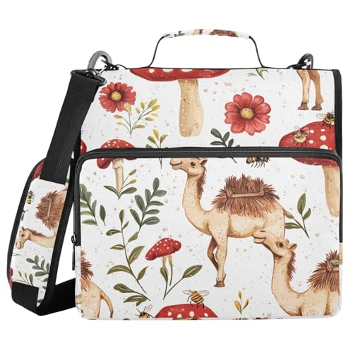 Dokumentenmappe mit 3 Ringen, Cartoon-Camel, realistischer Stil, 3,8 cm, mit Schultergurt und Griff, mehrere Taschen, Dokumentenmappe, Organizer für Schule/Büro Dokumentenmappe mit 3 Ringen, Cartoon-Camel, realistischer Stil, 3,8 cm, mit Schultergurt und Griff, mehrere Taschen, Dokumentenmappe, Organizer für Schule/Büro von sanluoli