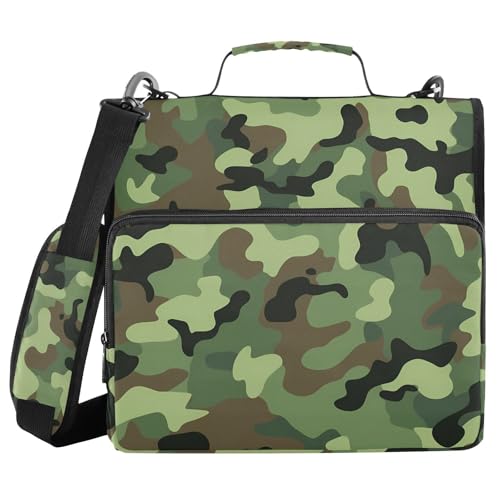 Dokumentenmappe mit 3 Ringen, Reißverschluss und Riemen, mehrere Taschen, für Mittelschüler, Camouflagegrün Dokumentenmappe mit 3 Ringen, Reißverschluss und Riemen, mehrere Taschen, für Mittelschüler, Camouflagegrün von sanluoli