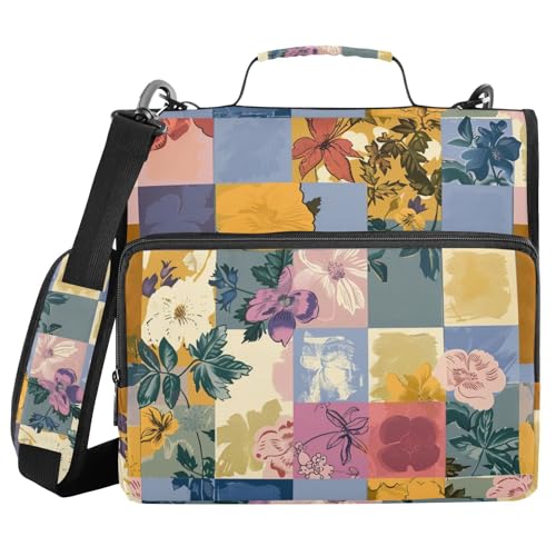 Einfarbige und florale Blöcke, 3,8 cm, 3-Ring-Ordner mit Reißverschluss und Riemen, mehrere Taschen, Dokumentenmappe, Organizer für Mittelschule Einfarbige und florale Blöcke, 3,8 cm, 3-Ring-Ordner mit Reißverschluss und Riemen, mehrere Taschen, Dokumentenmappe, Organizer für Mittelschule von sanluoli