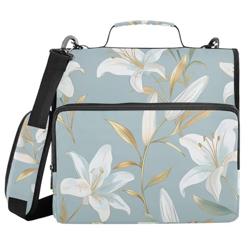 Eleganter floraler Minimalismus, 3,8 cm Ringbuch-Organizer mit Schultergurt und Griff, inklusive Reißverschlusstasche, Portfolio-Organizer für die Schule Eleganter floraler Minimalismus, 3,8 cm Ringbuch-Organizer mit Schultergurt und Griff, inklusive Reißverschlusstasche, Portfolio-Organizer für die Schule von sanluoli