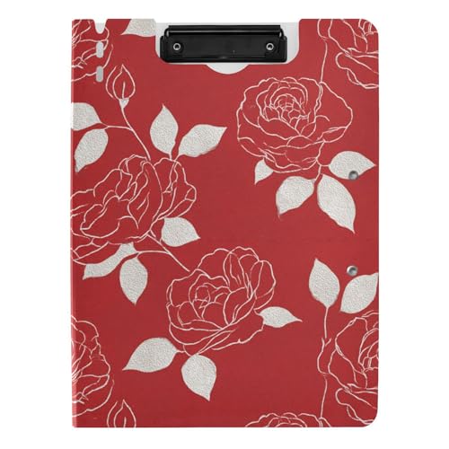 Faltbares Klemmbrett, weiße Rosenlinien, rot, Retro-Klemmbrett, A4, Doppelklammern, Stifthalter, Still-Clipboard mit Abdeckung Faltbares Klemmbrett, weiße Rosenlinien, rot, Retro-Klemmbrett, A4, Doppelklammern, Stifthalter, Still-Clipboard mit Abdeckung von sanluoli