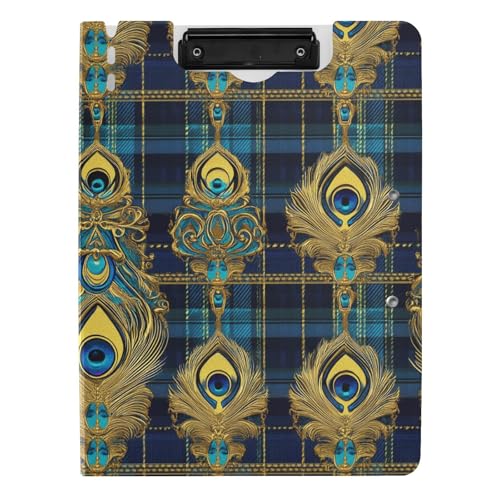 Faltbares Klemmbrett in Blau und Gold mit Pfauenfedern, A4, mit Doppel-Clip, für Bürobedarf Faltbares Klemmbrett in Blau und Gold mit Pfauenfedern, A4, mit Doppel-Clip, für Bürobedarf von sanluoli