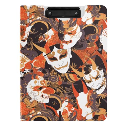 Faltbares Klemmbrett mit Aufbewahrung, japanische Masken, Horror, A4, Clipfolio, zwei Metallklammern, Stifthalter, Büroklemmbrett mit Abdeckung Faltbares Klemmbrett mit Aufbewahrung, japanische Masken, Horror, A4, Clipfolio, zwei Metallklammern, Stifthalter, Büroklemmbrett mit Abdeckung von sanluoli
