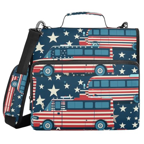 Flag Elements Bus 4. Juli Unabhängigkeitstag, 3-Ringbuch mit Reißverschluss und Griff, mehrere Taschen, Portfolio-Organizer für Mittelschüler Flag Elements Bus 4. Juli Unabhängigkeitstag, 3-Ringbuch mit Reißverschluss und Griff, mehrere Taschen, Portfolio-Organizer für Mittelschüler von sanluoli